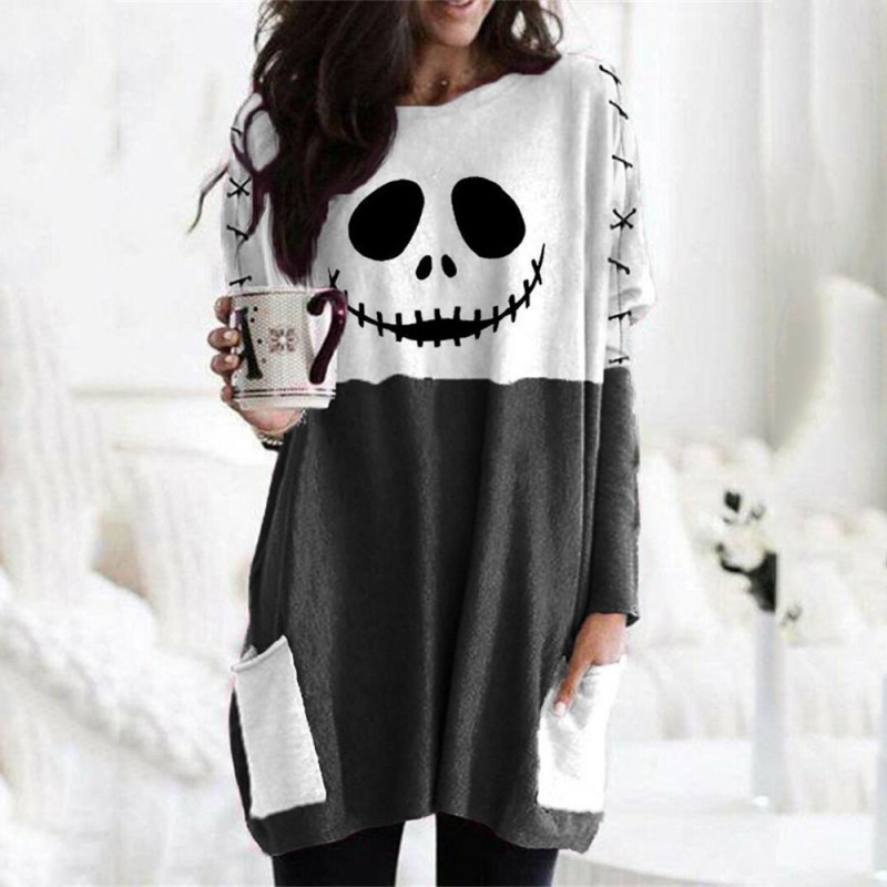 Halloween Ghost Face Stitch Contrast Color T-shirt