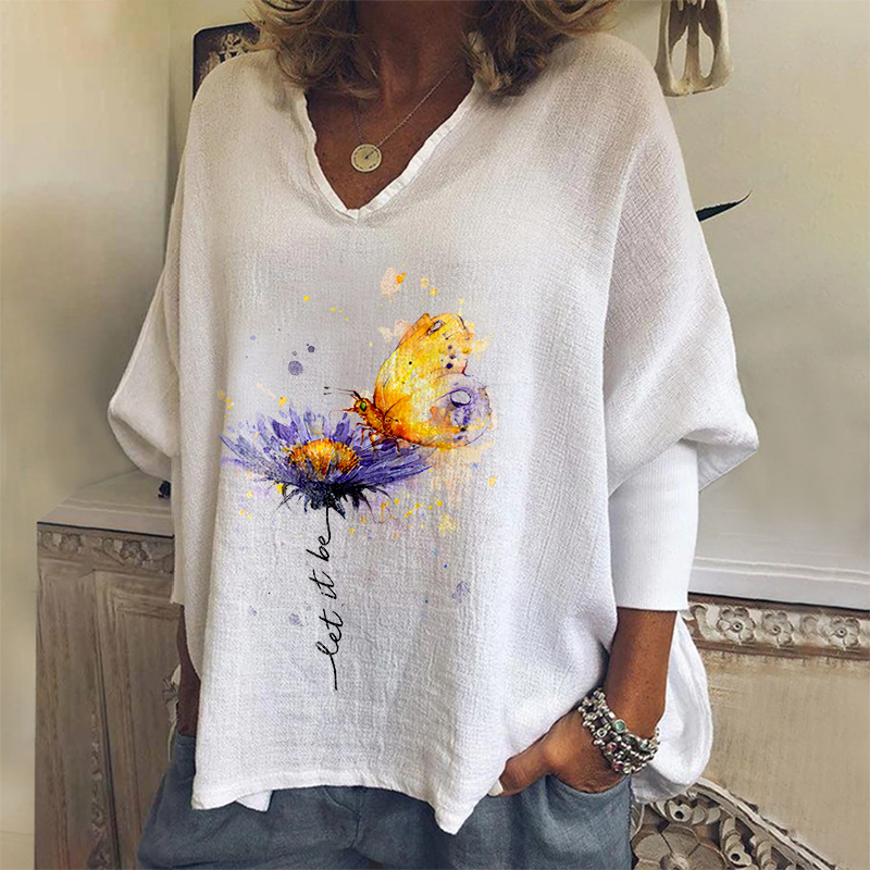 Let It Be Printed Flower Long Sleeves T-shirt