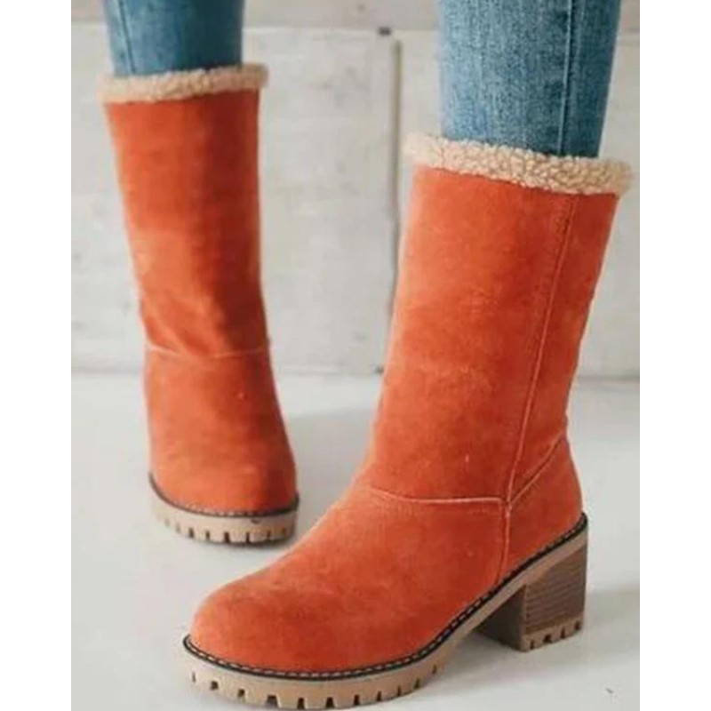 Women'S Thick Heel Lamb Wool Large Cotton Snow Boo...