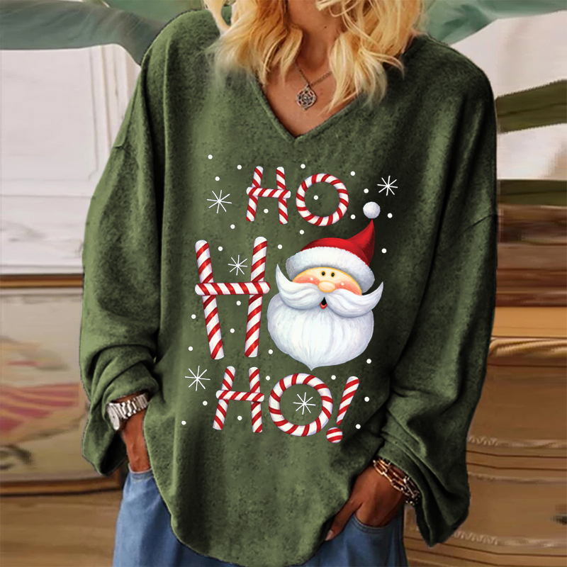 Santa Claus Print Women's V-neck T-shirt