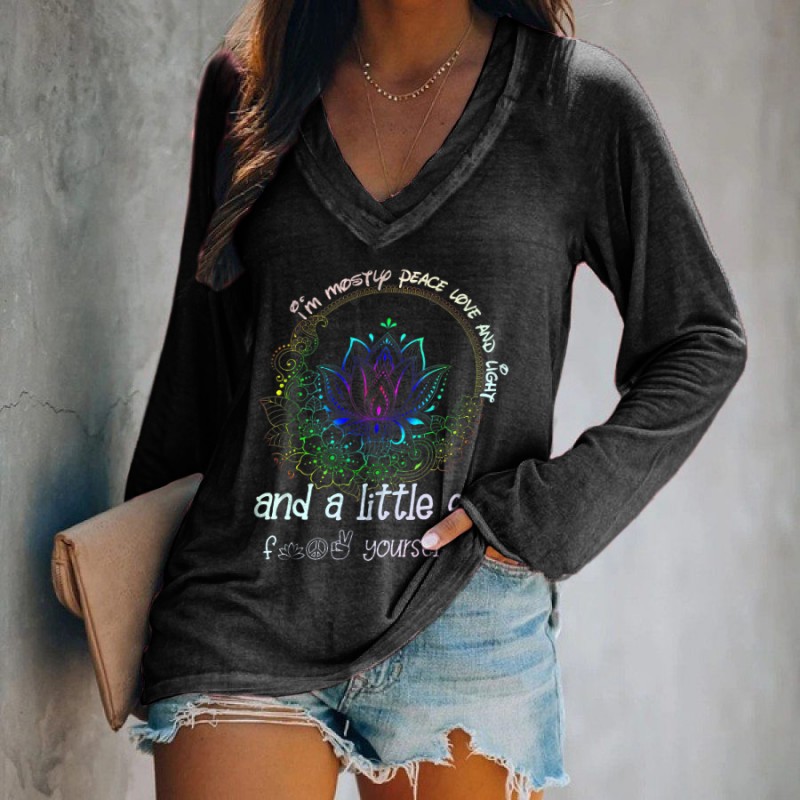 I'm Mostly Peace Love Print Hippie T-shirt