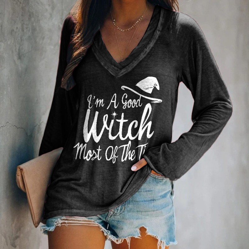 I'm A Good Witch Most Of The Time Printed Long Sle...