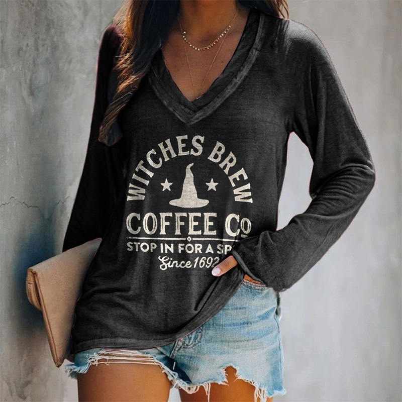 Witches Brew Coffee 1692 Printed Long Sleeve T-shi...