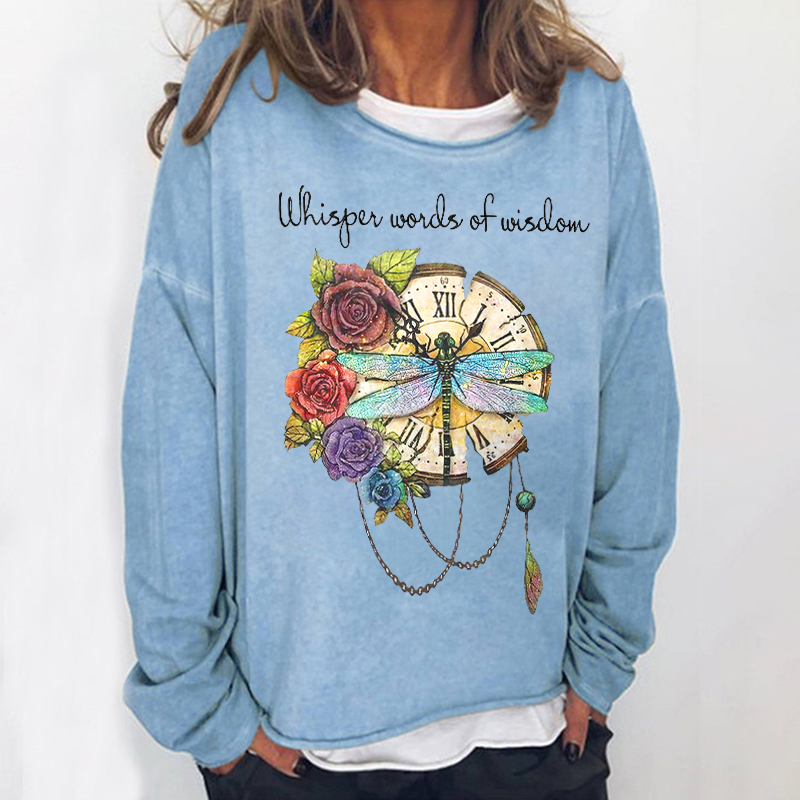 Printed Round Neck Long Sleeve Women's T-shirt