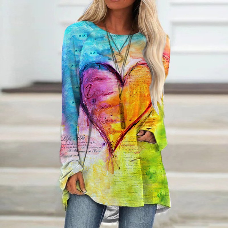 Love graffiti print round neck loose long-sleeved ...