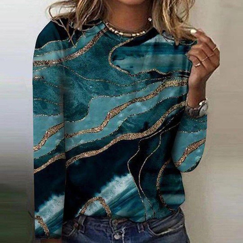 Floral Print Women's Crew Neck Long-sleeved T-shir...