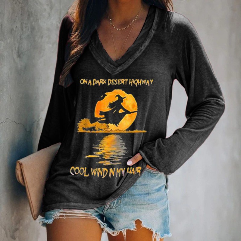 On A Dark Desert Highway Printed Long Sleeve T-shi...