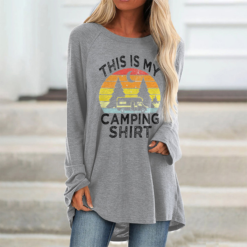 This Is My Camping Shirt Printed Loose Women's T-s...