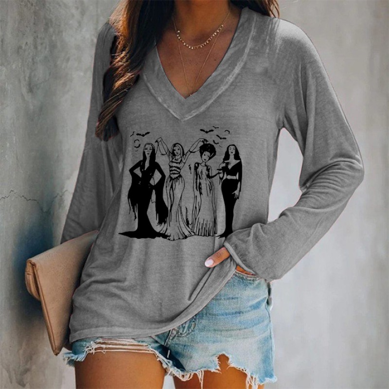 Halloween Witches Print Women's V-neck T-shirt