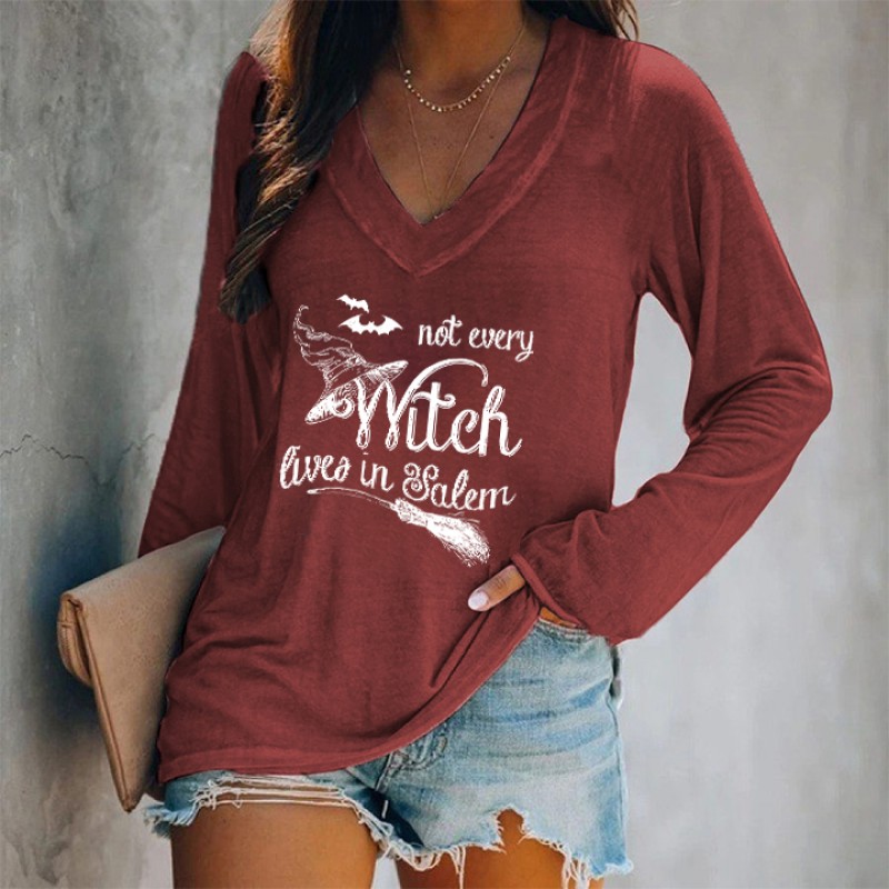 Not Every Witch Live In Salem Printed V-neck T-shi...