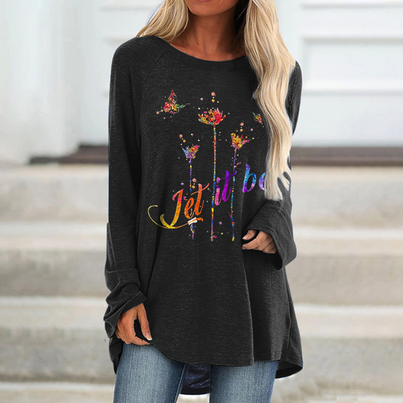 Let It Be Flower Printed Women's T-shirt